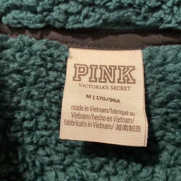 NWOT Victoria’s Secret PINK M Green Teddy Fleece Pullover - Picture 4 of 8